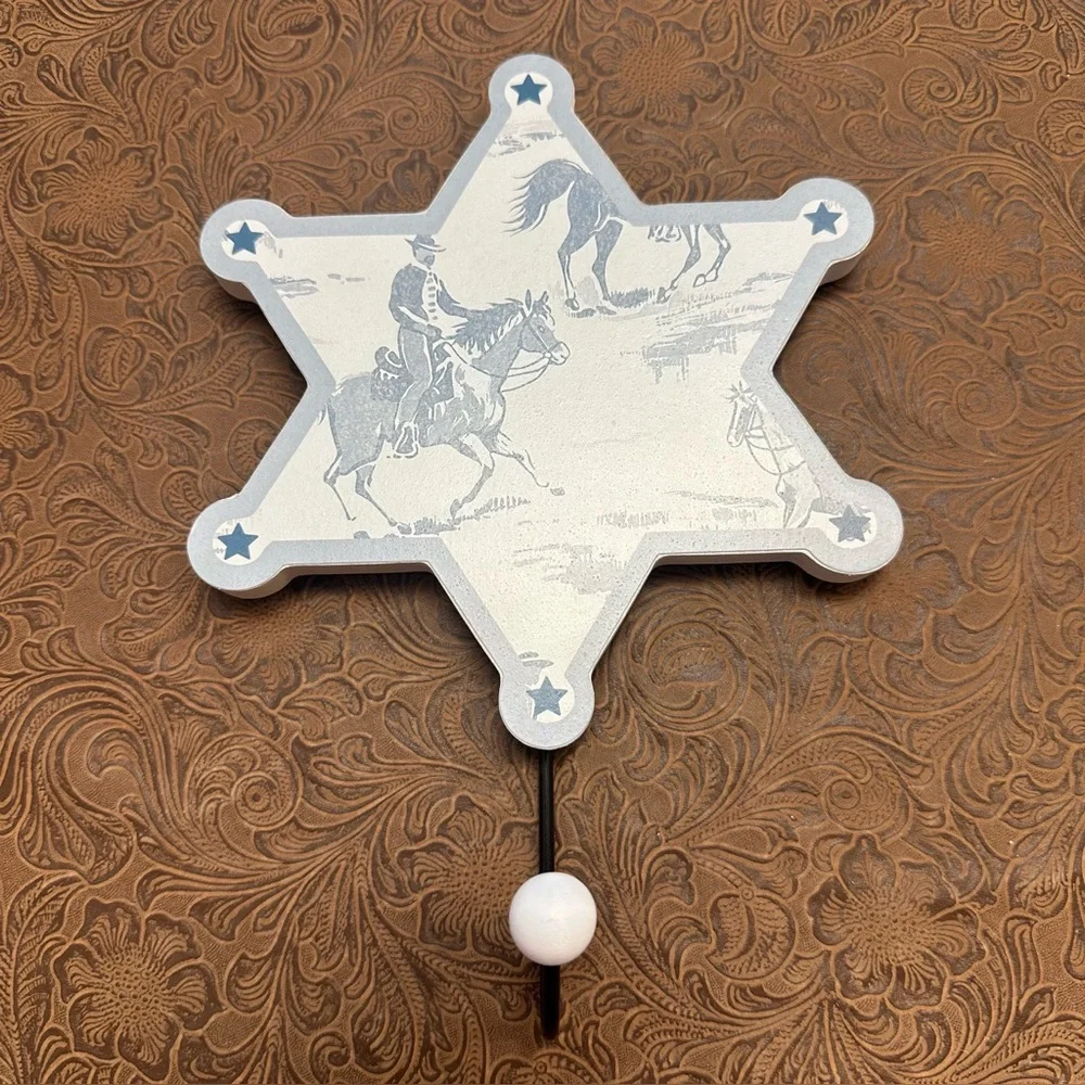 Star-Shaped Cowboy Wall Hook - White and Gray